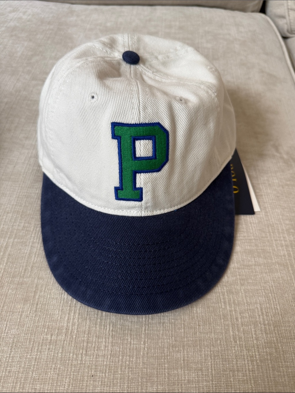 Polo by Ralph Lauren White and Navy Baseball Cap with Green 'P' Patch